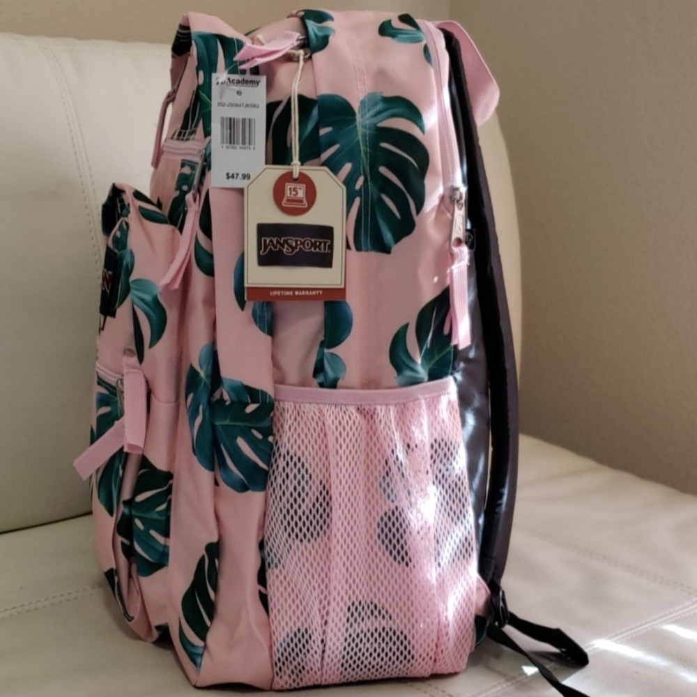 Jansport Big Student Backpack with Green Leaf